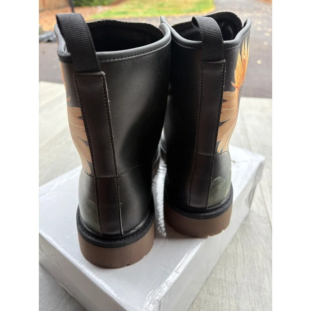 Harlow & Lloyd Vintage‎ Sunflowers Black Lace-Up Boots NIB Men's 10.5 Women's 12 - Picture 7 of 10